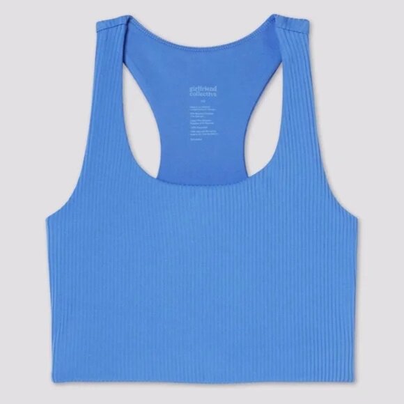 Girlfriend Collective Blue Ribbed Paloma Racerback Sports Bra - Picture 1 of 4